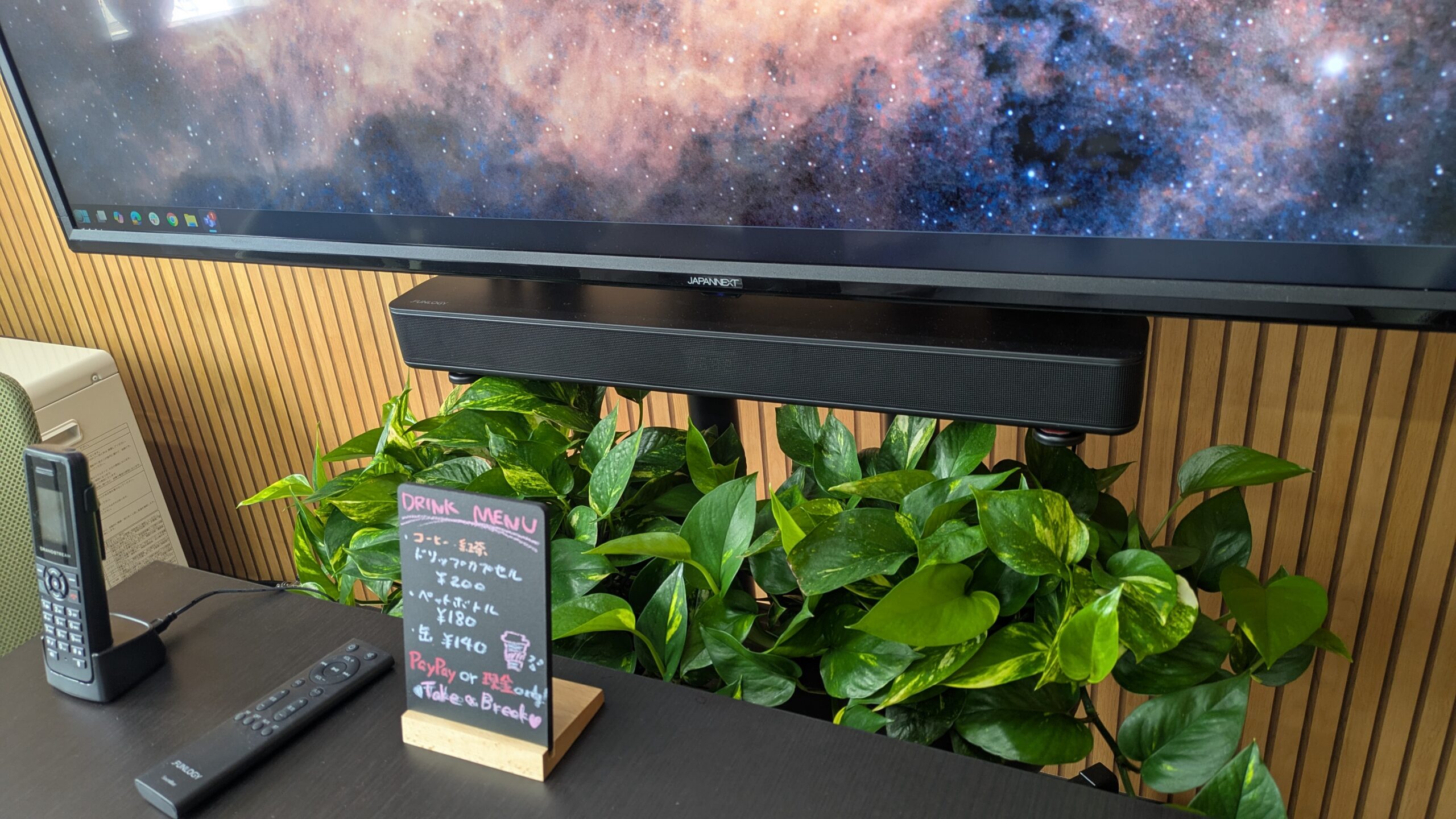 植物と大型ディスプレイ